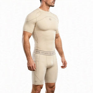 Men's Beige Compression Shirt & Shorts Running Bundle