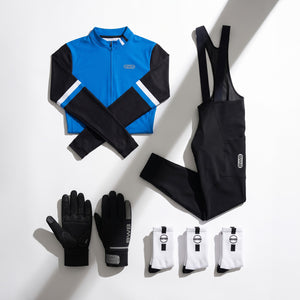 BWB Men's Blue Thermal Frost performance Winter Cycling Jersey & cargo Bib Tights Set