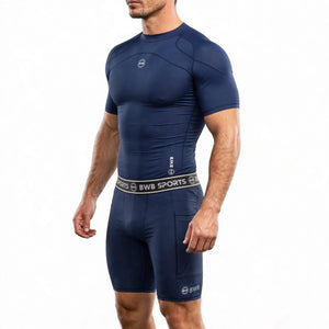 Men's Navy Blue Compression Shirt & Shorts Running Bundle