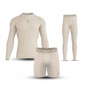 Men's Beige Long Sleeve Compression Shirt & Tights Bundle