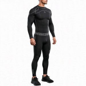 Men's Black Long Sleeve Compression Shirt & Tights Bundle