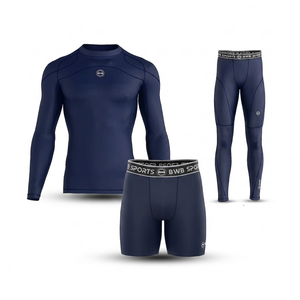 Men's Navy Blue Long Sleeve Compression Shirt & Tights Bundle