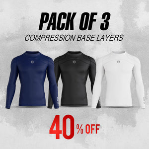 Pack of 3 Men's Long Sleeve Baselayer Compression Shirts – Gym, Running & Training Tops