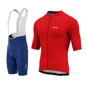 Men's Red Short Sleeve Cycling Jersey & Bib Shorts Set