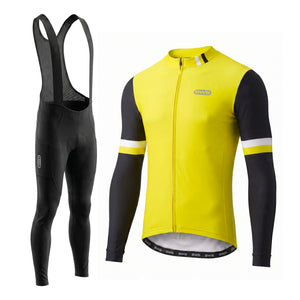 BWB Men's Yellow Thermal Frost performance Winter Cycling Jersey & cargo Bib Tights Set