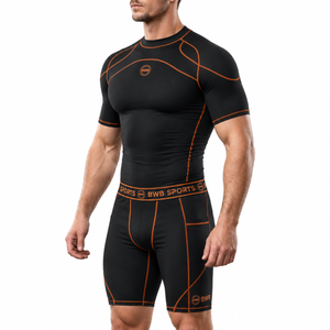 Men's Black & Orange Compression Shirt & Shorts Running Bundle
