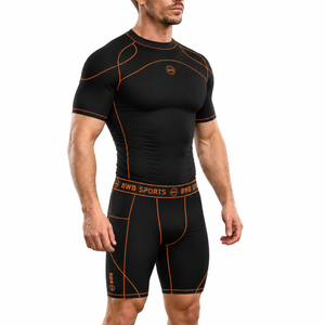 Men's Black & Orange Compression Shirt & Shorts Running Bundle