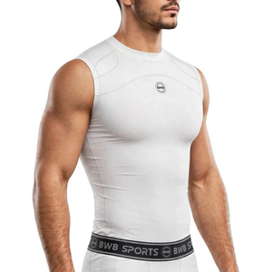 BWB Men's White Compression Top Sleeveless