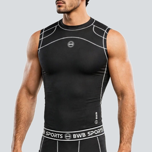 BWB Men's Black & White Sleeveless Compression Shirt