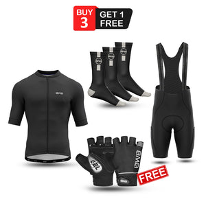 Black Men's Short Sleeve Cycling Jersey & Bib Shorts Set with 3 Pairs Cycling Socks & Free Fingerless Gel Padded Gloves