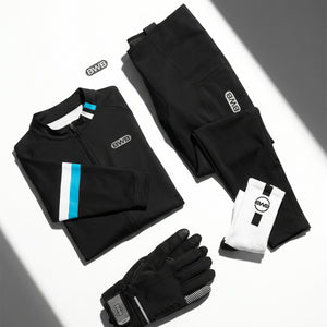 BWB Men's Black Thermal Frost performance Winter Cycling Jersey & cargo Bib Tights Set