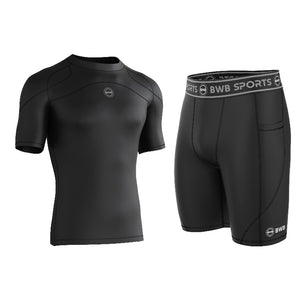 Men's Black Compression Shirt & Shorts Running Bundle