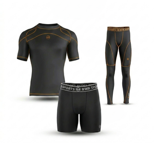 Men's Black & Orange Compression Shirt & Leggings Gym Bundle