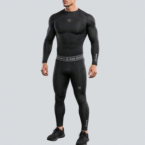 Men's Black Long Sleeve Compression Shirt & Tights Bundle