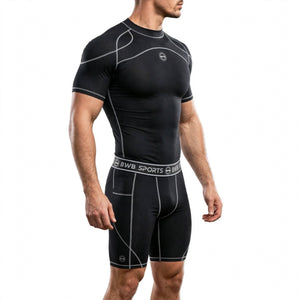 Men's Black & White Compression Shirt & Shorts Running Bundle