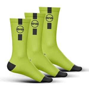 BWB 3 Pairs Fluorescent Yellow Crew Cycling Socks