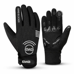 BWB Black Unisex Full Finger Gel Padded Winter Cycling Gloves