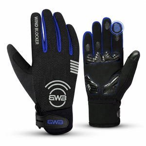 BWB Black / Blue Unisex Full Finger Gel Padded Winter Cycling Gloves