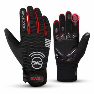 BWB Full Finger Black / Red Unisex Gel Padded Winter Cycling Gloves