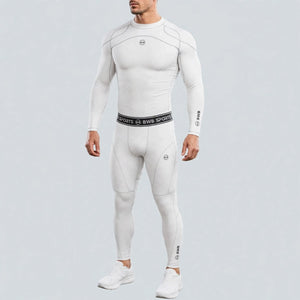 Men's White Long Sleeve Compression Shirt & Tights Bundle