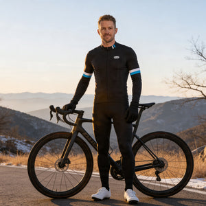 BWB Men's Black Thermal Frost performance Winter Cycling Jersey & cargo Bib Tights Set
