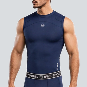 BWB Men's Navy Blue Compression Top Sleeveless