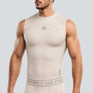 BWB Men's Beige Sleeveless Compression Shirt