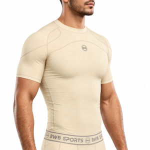 BWB Men's Beige Short Sleeve Baselayer Compression Shirt