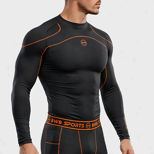BWB Men's Black & Orange Long Sleeve Baselayer Compression Shirt