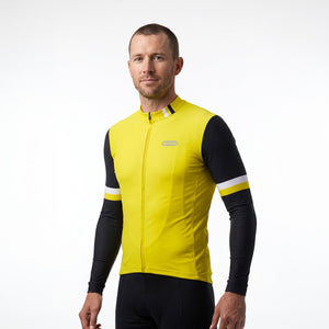 BWB Men's Yellow Thermal Frost performance Winter Cycling Jersey & cargo Bib Tights Set