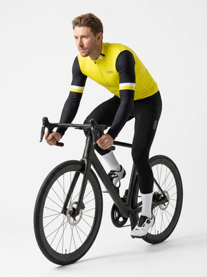 BWB Men's Yellow Thermal Frost performance Winter Cycling Jersey & cargo Bib Tights Set