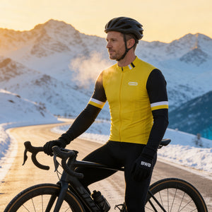 BWB Men's Yellow Thermal Frost performance Long Sleeve Winter Cycling Jersey