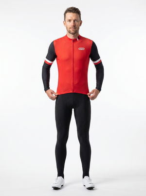 BWB Men's Red Thermal Frost performance Winter Cycling Jersey & cargo Bib Tights Set