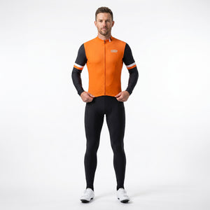 BWB Men's Orange Thermal Frost performance Winter Cycling Jersey & cargo Bib Tights Set