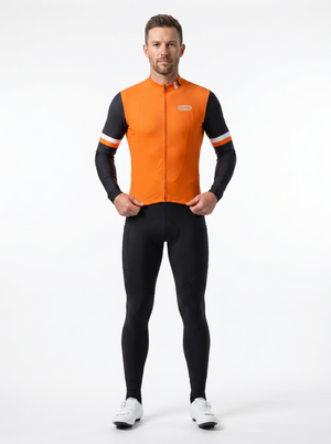 BWB Men's Orange Thermal Frost performance Winter Cycling Jersey & cargo Bib Tights Set