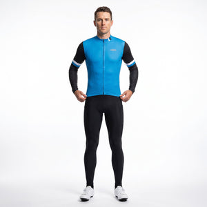 BWB Men's Blue Thermal Frost performance Winter Cycling Jersey & cargo Bib Tights Set