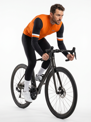 BWB Men's Orange Thermal Frost performance Winter Cycling Jersey & cargo Bib Tights Set
