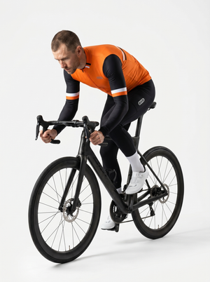 BWB Men's Orange Thermal Frost performance Winter Cycling Jersey & cargo Bib Tights Set