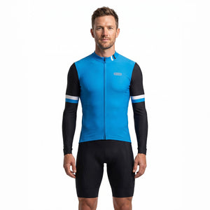 BWB Men's Blue Thermal Frost performance Long Sleeve Winter Cycling Jersey
