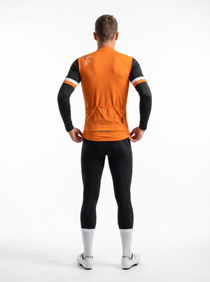 BWB Men's Orange Thermal Frost performance Winter Cycling Jersey & cargo Bib Tights Set