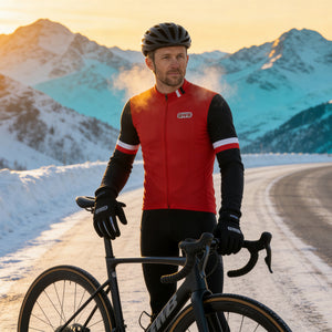 BWB Men's Red Thermal Frost performance Long Sleeve Winter Cycling Jersey
