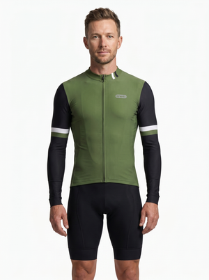 BWB Men's Green Thermal Frost performance Winter Cycling Jersey & cargo Bib Tights Set