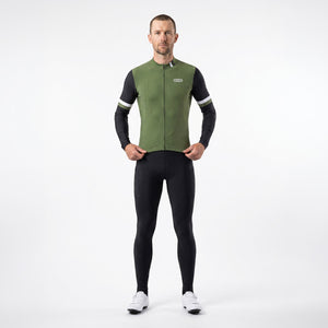 BWB Men's Green Thermal Frost performance Long Sleeve Winter Cycling Jersey