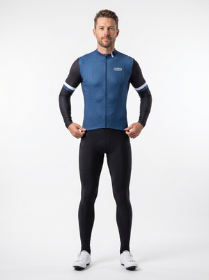 BWB Men's Navy Blue Thermal Frost performance Winter Cycling Jersey & cargo Bib Tights Set