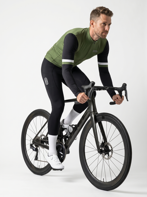 BWB Men's Green Thermal Frost performance Winter Cycling Jersey & cargo Bib Tights Set