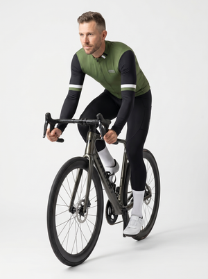 BWB Men's Green Thermal Frost performance Winter Cycling Jersey & cargo Bib Tights Set
