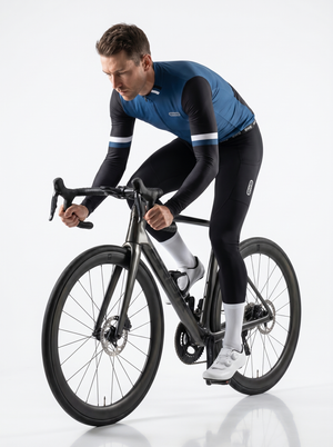 BWB Men's Navy Blue Thermal Frost performance Winter Cycling Jersey & cargo Bib Tights Set