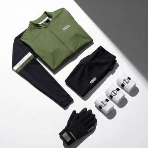 BWB Men's Green Thermal Frost performance Winter Cycling Jersey & cargo Bib Tights Set