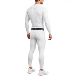 Men's White Long Sleeve Compression Shirt & Tights Bundle
