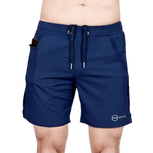 Navy Blue Men's Sleeveless Compression Shirt & Gym Shorts Set with Free No-Show Socks